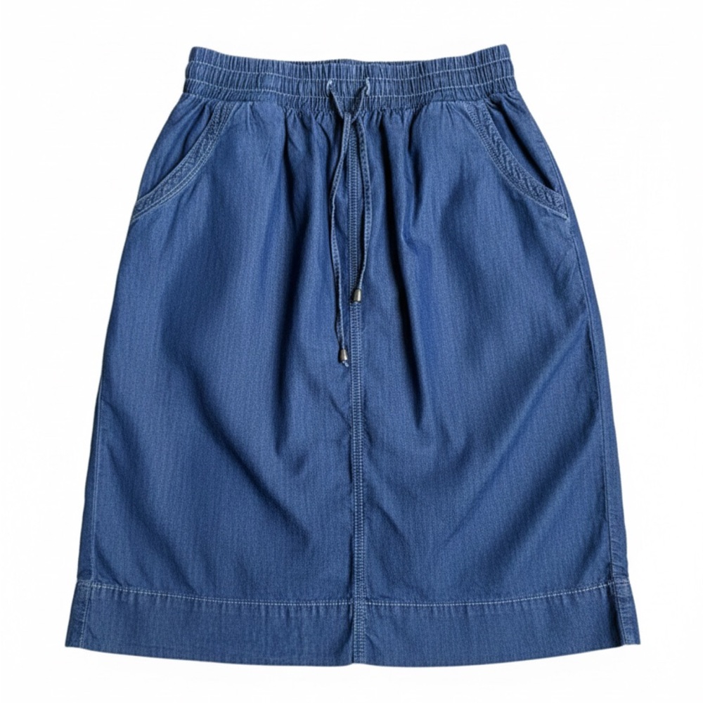 Christopher & Banks Denim Skirt Size 4 Missy Blue Elastic Drawstring Waist Pocke